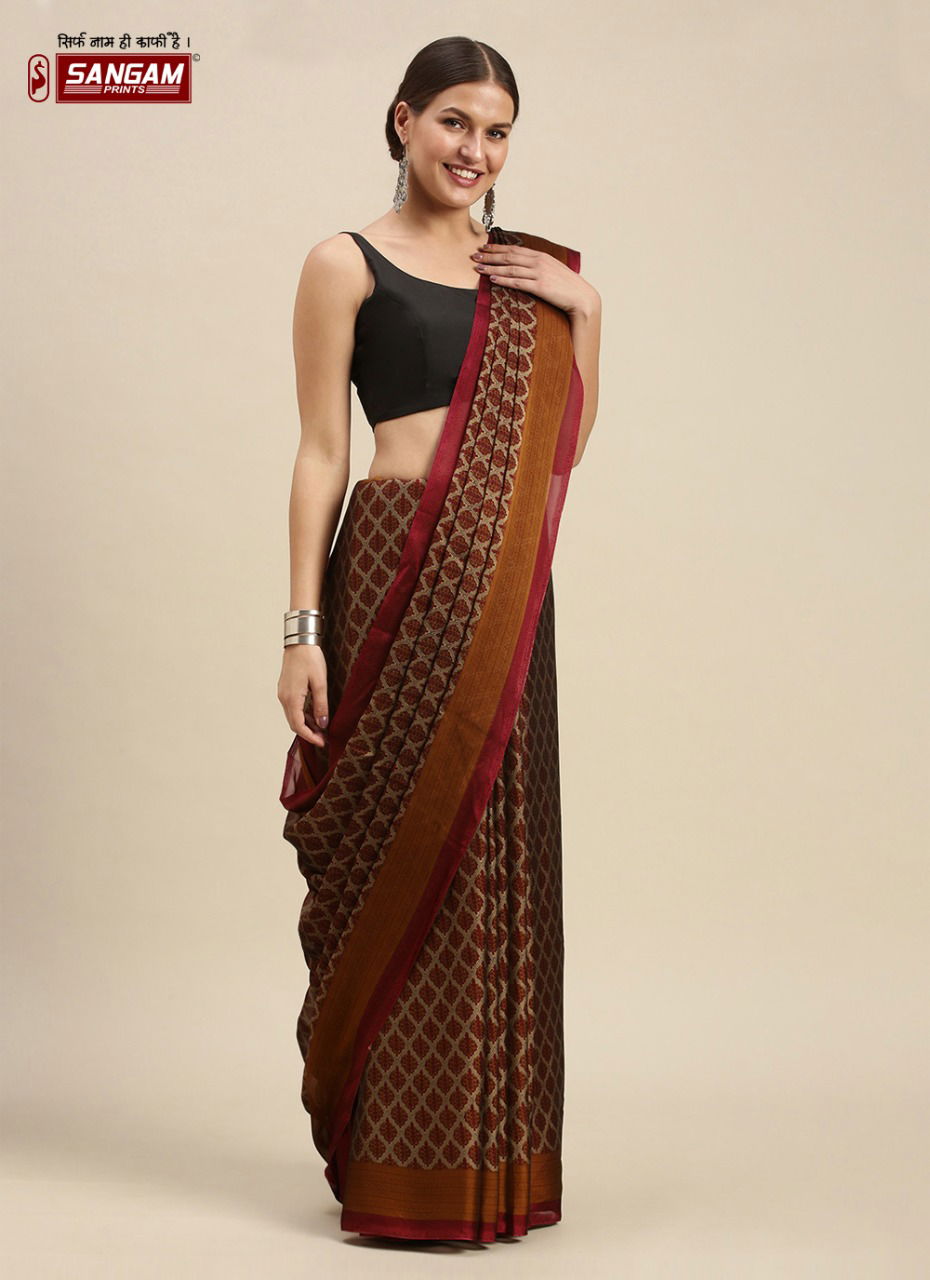 Sangam Peacock Regular Wear Crepe Silk Printed Saree Collection